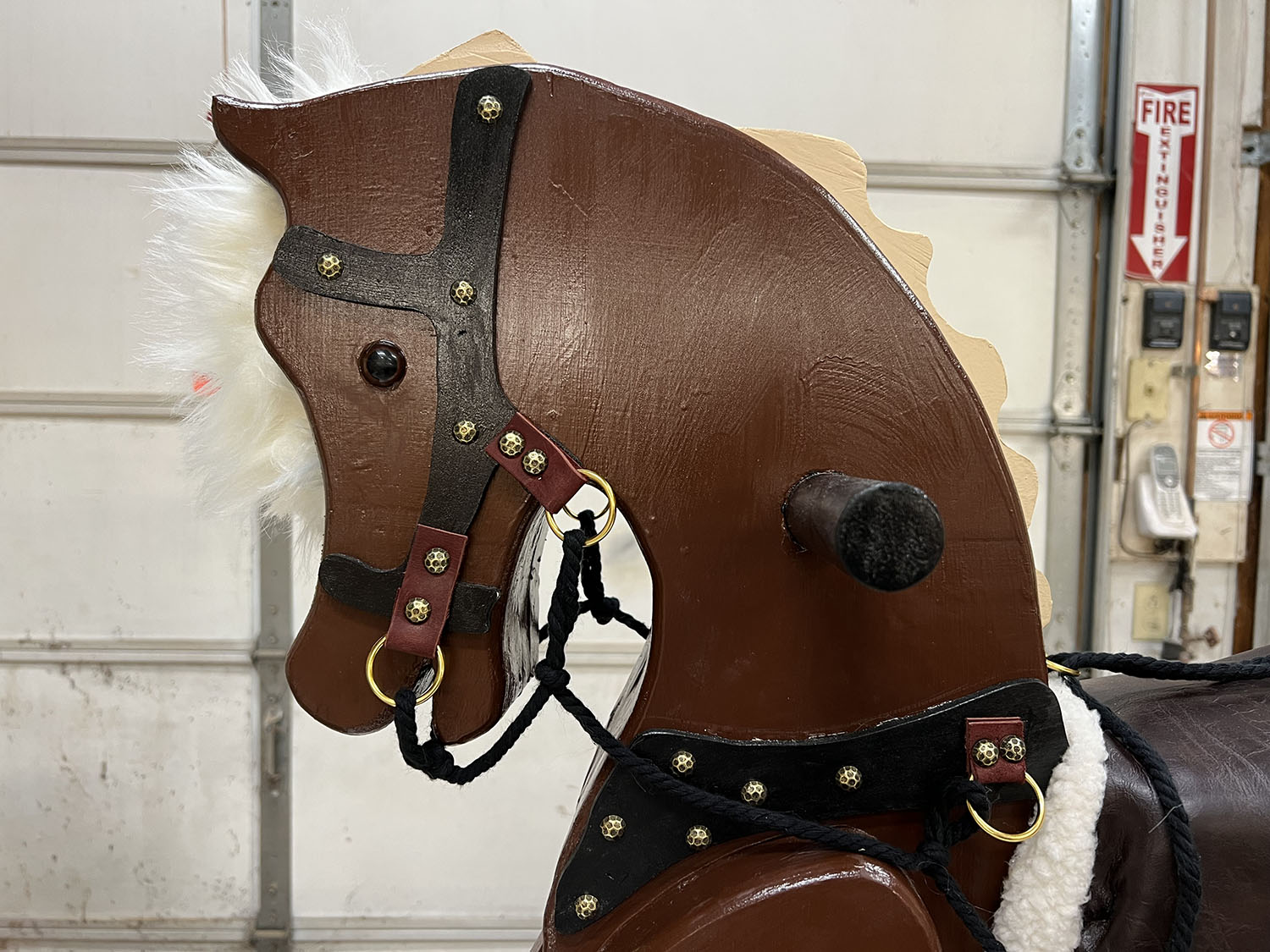 Close up of the wooden horse's head